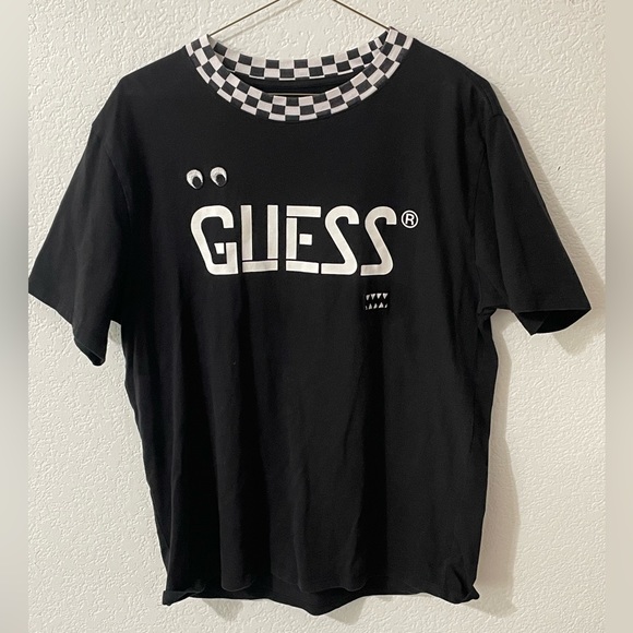 Guess x J. Balvin Checkered Look Over There Eyes Shirt Size Medium - Picture 1 of 5